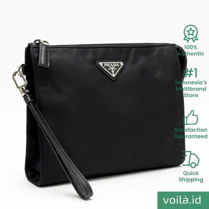 Voilaid Prada Re-Nylon And Saffiano Leather Pouch With Triangle Metal Logo Black