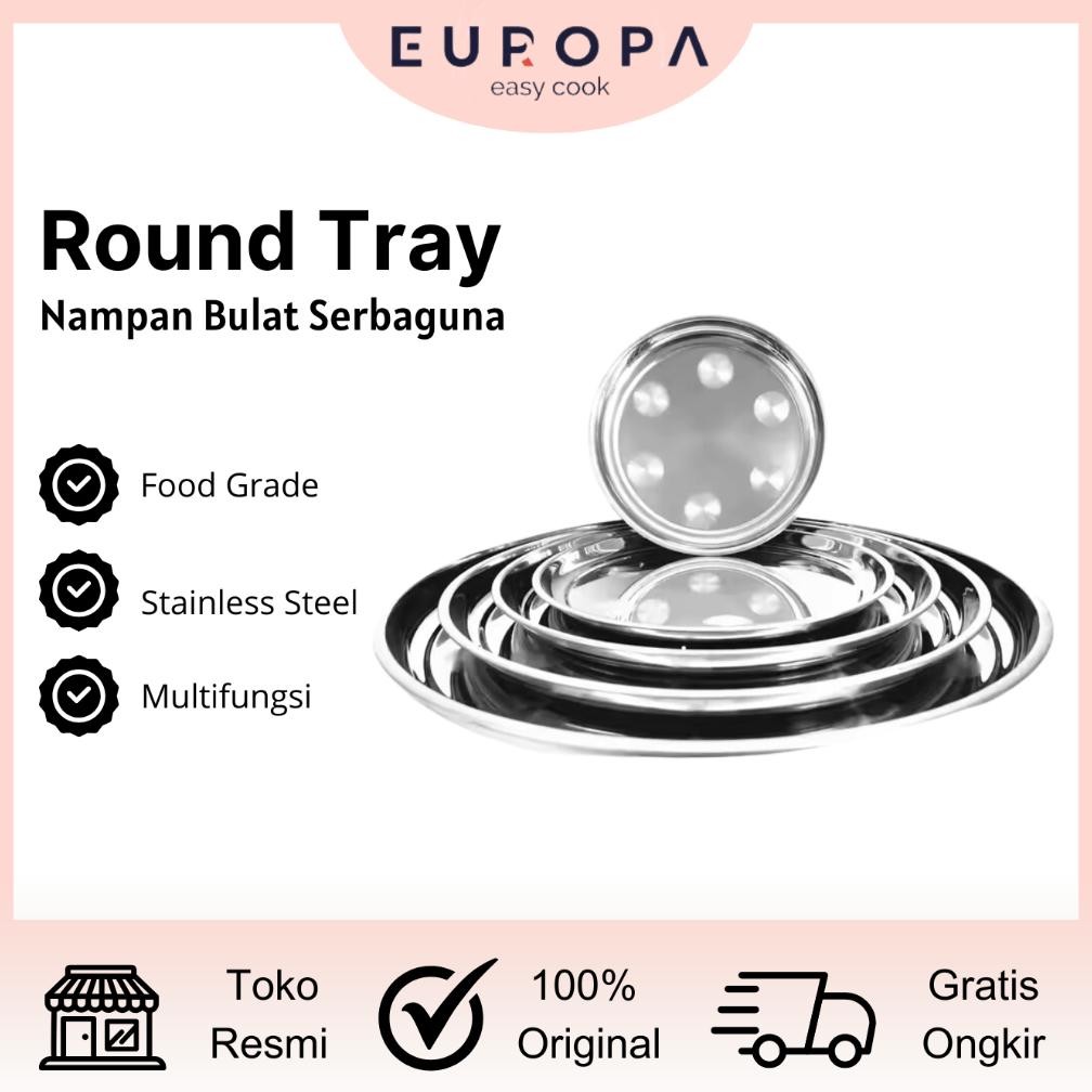 Nampan Bulat Stainless Tebal / Nampan Piring Bulat / Baki Bulat 25-50 CM EUROPA aSt