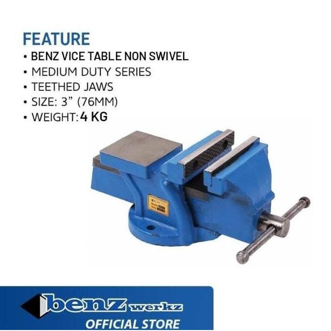 Ragum 3 Inch Md Non Swivel / Catok Meja / Vice Table Benz Werkz