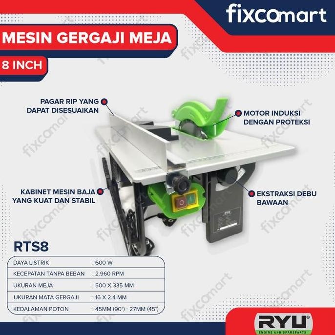 Table Saw 8 Inch Ryu Rts 8 600W Mesin Gergaji Meja Circular Saw 8 Inch