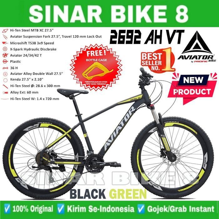 SS Sepeda Gunung MTB AVIATOR 2692 AH VT BY PACIFIC Ukuran 27.5 Inch Alloy 3x9 Speed Rem Cakram Hidro
