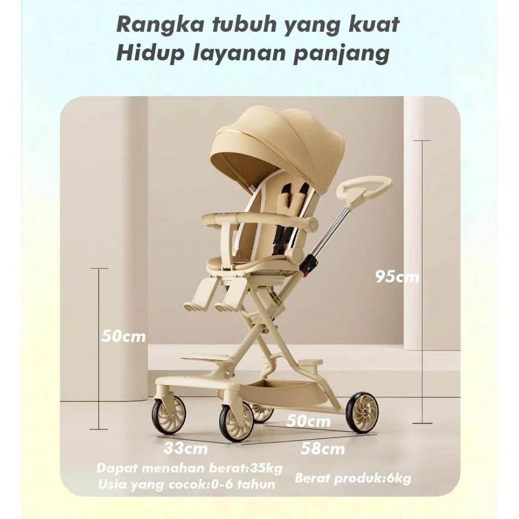 Mmflight Stroller Anak Stroller Bayi Lipat Travelling Kereta Dorong Bayi 2 Arah 0-5 Tahun