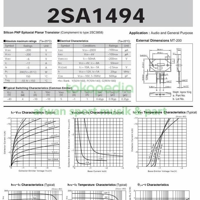 Transistor Final 2SC 3858 /2SA 1494 Original Sanken