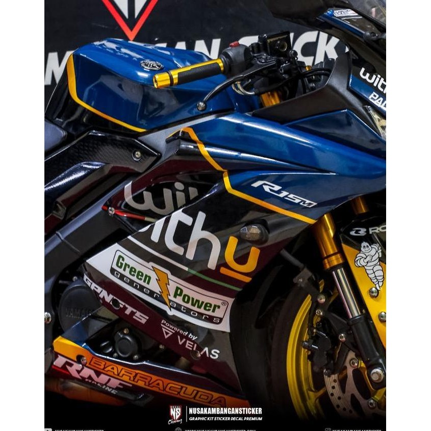 Stiker R15 V3 With U Biru Hitam Keren Original