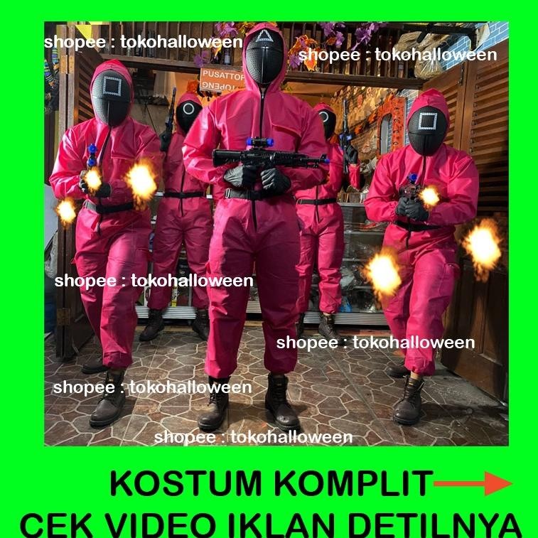 Kostum Squid Game Guard Penjaga Satu Set 4 In 1