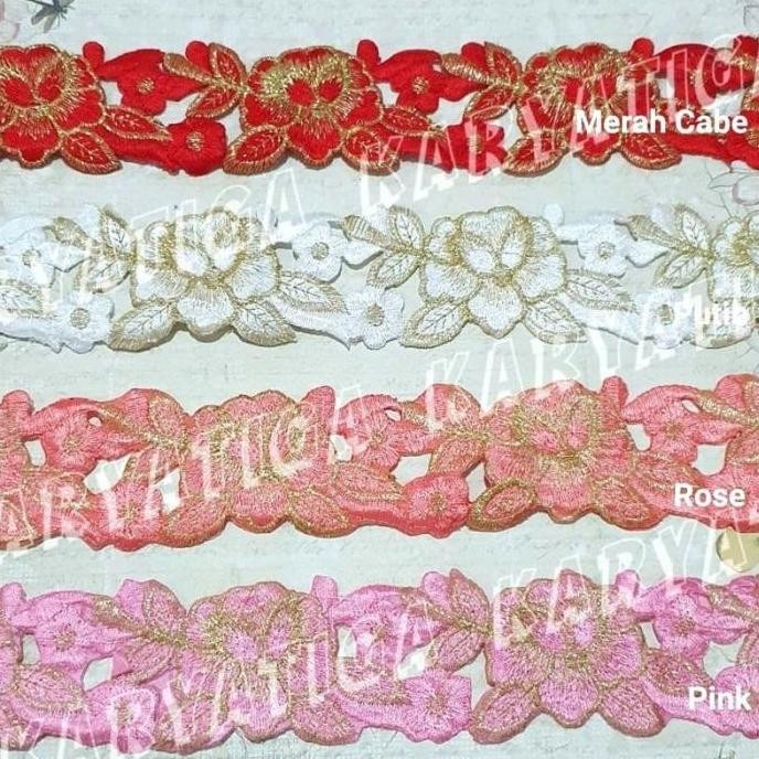 

+%+%+%] Renda Bordir Motif Bunga Rose Lebar 5.2 cm Panjang 5 Yard