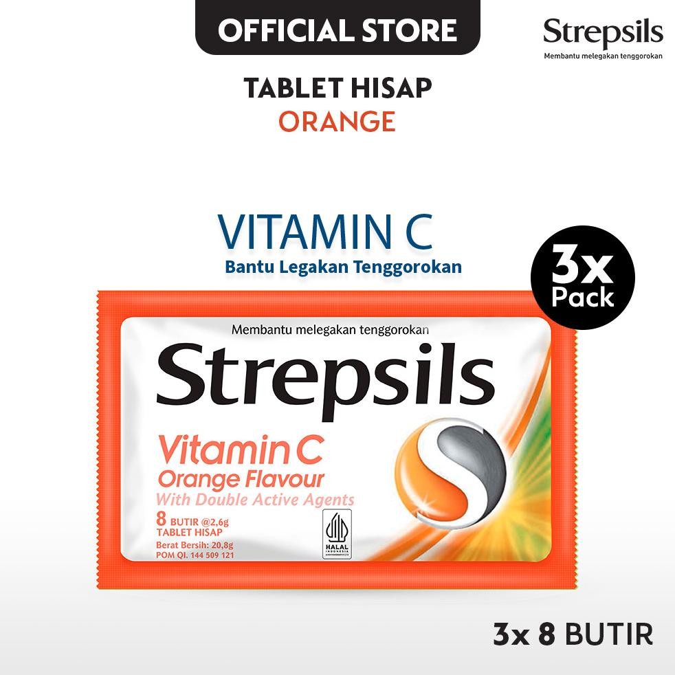 

Strepsils Vitamin C 8s x3 Permen Tablet Hisap Pelega Tenggorokan