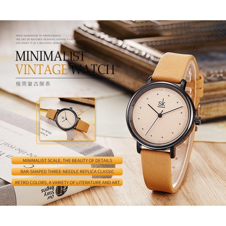 Termurah Shengke Jam Tangan Wanita Vintage Leather Strap Quartz Movement Water Resist K8005 -100