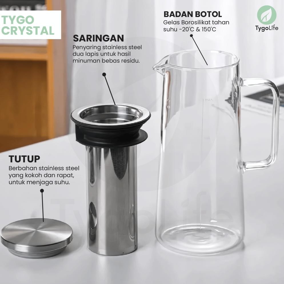 Bisa Cod Tygo Crystal Coffee & Tea Filter Bottle 1400Ml Untuk Cold Brew, Teh, Infused Water, Kombuch