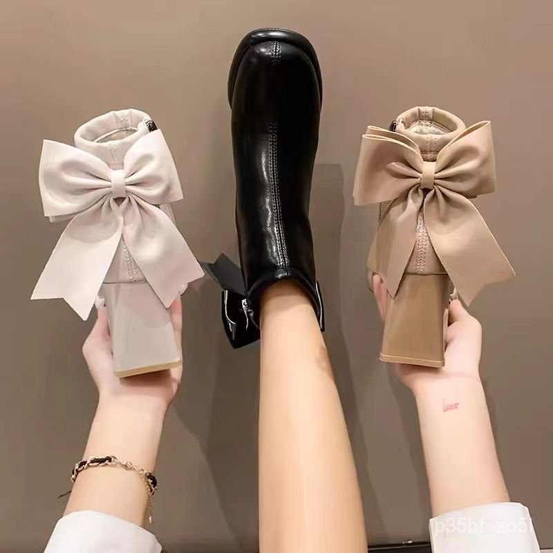 Women's White Martin Boots Mid-Heel Height-Increasing Short Boots HeelPlatform High Heel Short Boots