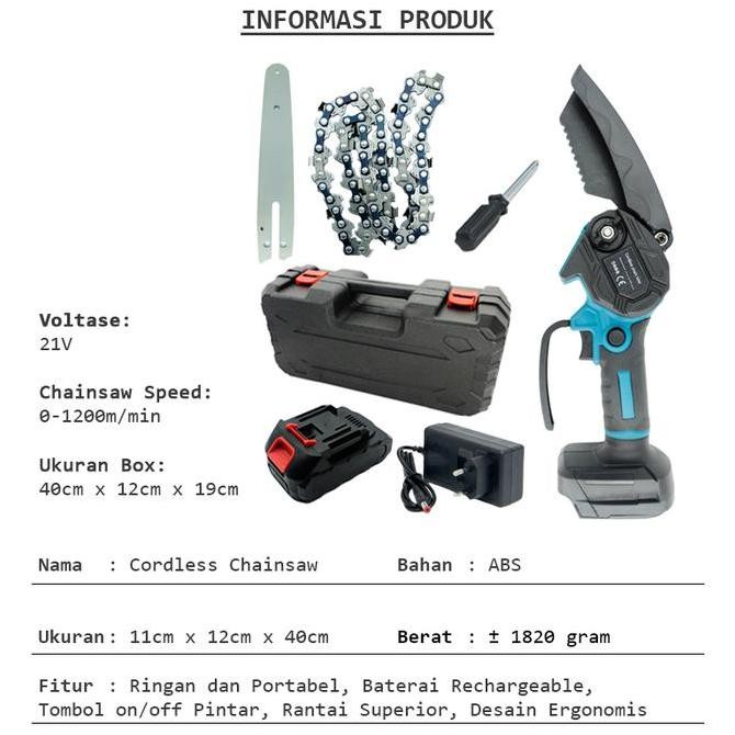 G10E1 | Mesin Gergaji Listrik Baterai Mini Pemotong Kayu Serbaguna Cordless Chainsaw