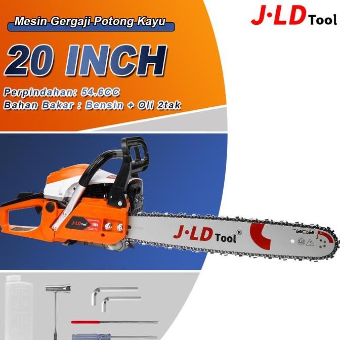 JLD Mesin Gergaji Potong Kayu Bar Chain Saw 20inch 54.6CC 2Tak Gardan Baja 2200W 11500 RPM Mesin Sen