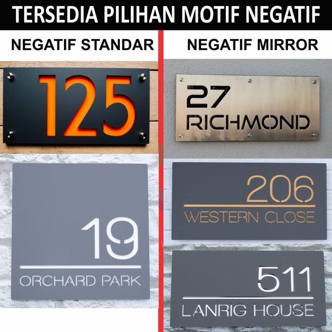 Nomor Rumah Acrylic Modern Timbul Negatif Nyala LED