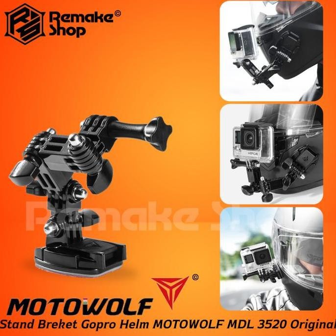 TERBARU - MOTOWOLF MDL 3520 Breket Gopro Helm Mounting Action Cam Tripod Kamera Helm Motor Dudukan T