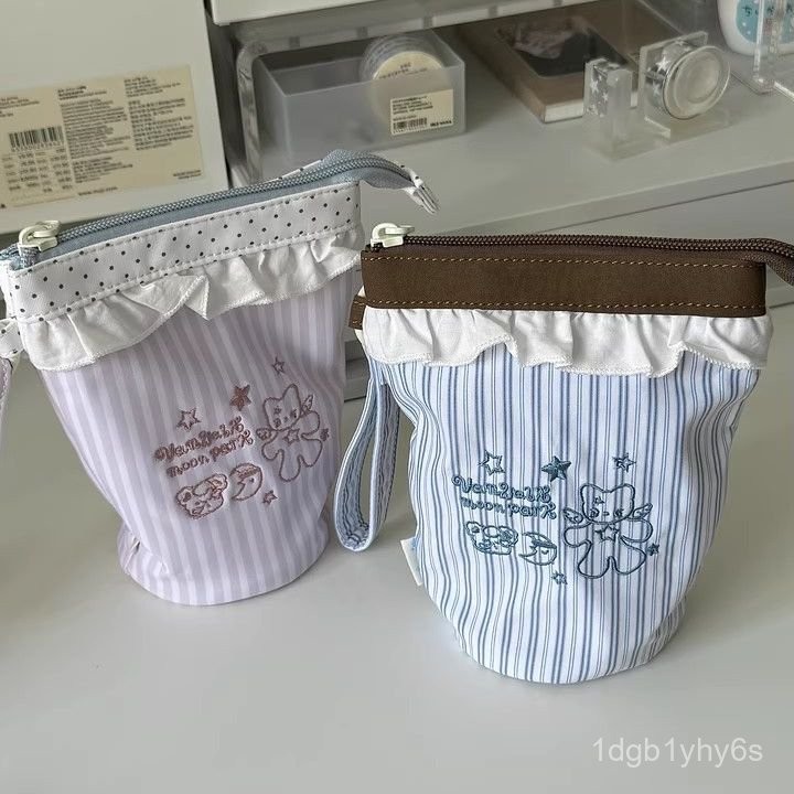 

Pink Dream Blue Sea Salt Large Capacity Bucket Pencil Case High-Value Niche Canvas Zipper Stationery Storage Bag ODV7