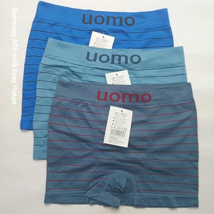CD Bokser Motif Garis Celana Dalam Pria UOMO Boxer Nylon Spandex (Katun Rajut)