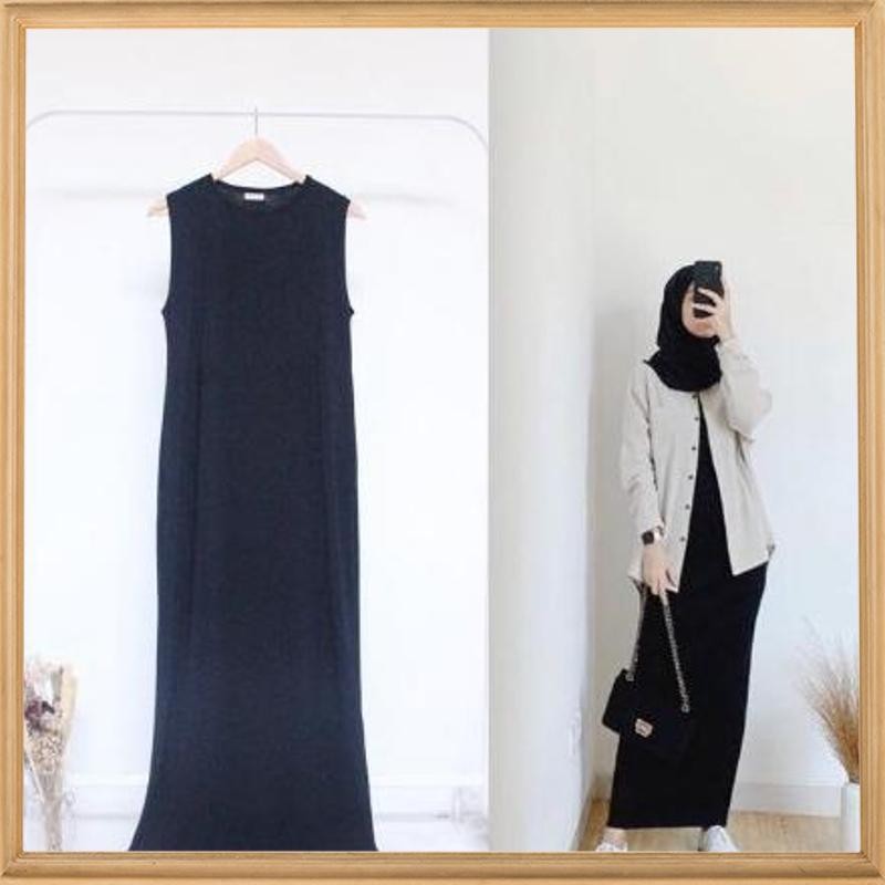 Terbaik MANSET BAJU GAMIS LEKBONG SPAN HITAM / INNER SPAN INSPAN LONG DRESS WDC-00