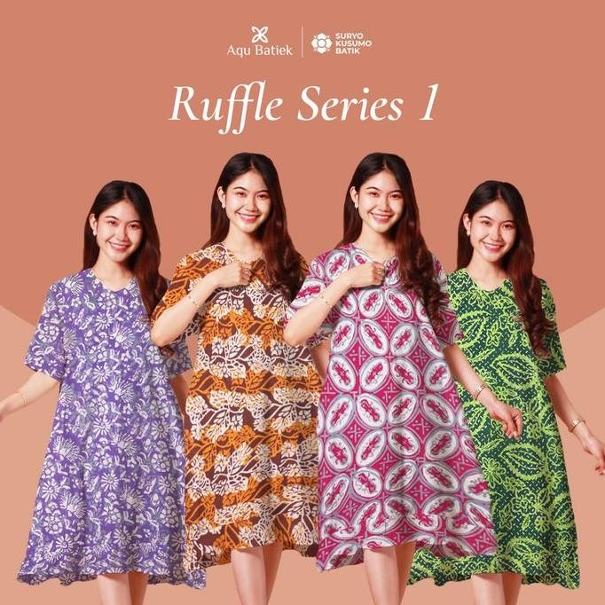 Daster Batik Cap/ Daster Wanita Busui Rayon/ Baju Tidur Selutut Ruffle