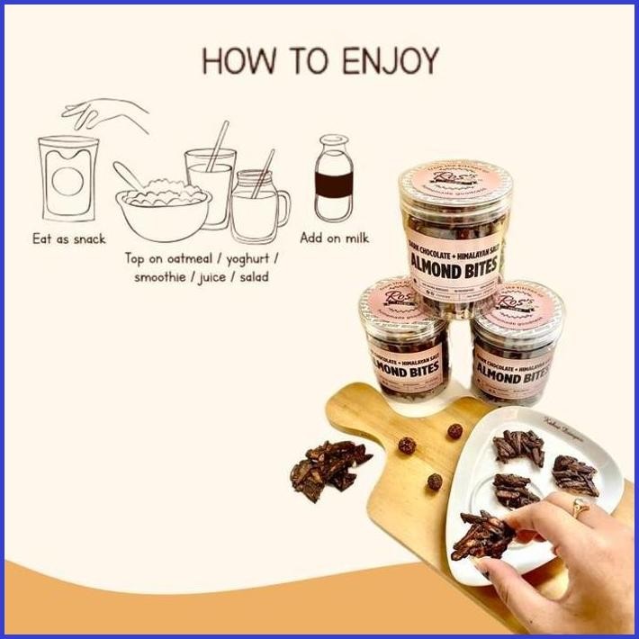 

ROS RECIPE KACANG ALMOND BITES 200 GR - COKLAT - HIMALAYAN SALT