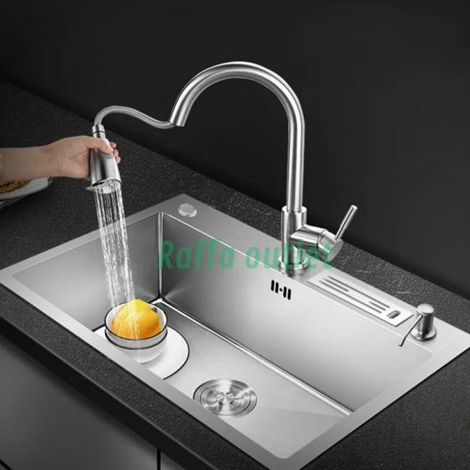 paket kitchen sink 7545+kran flexible sus 304+t sabun/sink