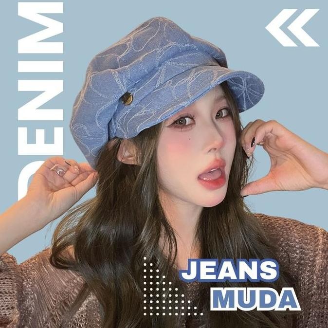 Topi Golf Jeans Bervolume / Topi Cewek Keren Denim Jeans / Topi Wanita Biru Jeans