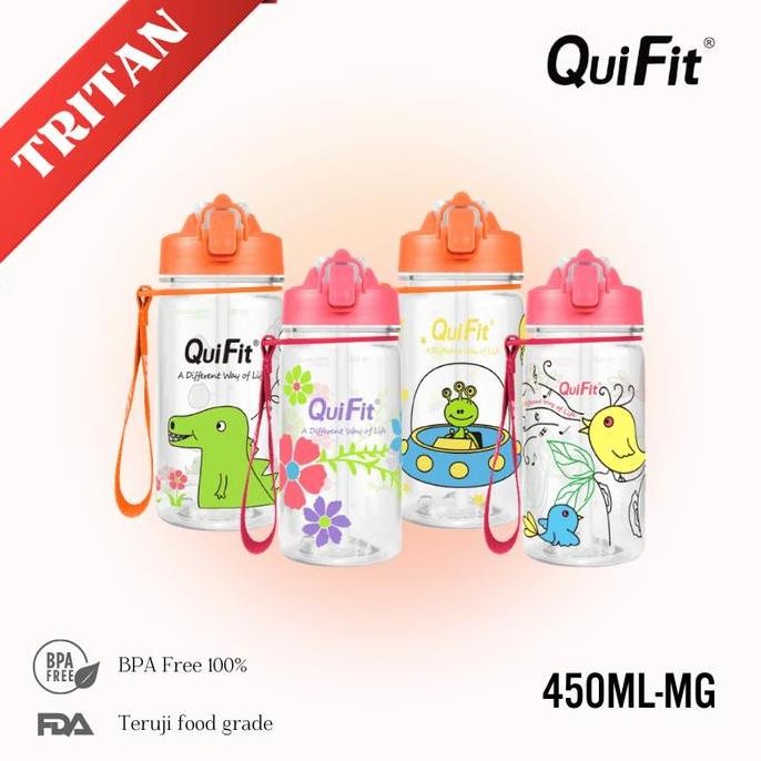 Quifit - [450Mlmg] Botol Minum Tritan Motivasi Anak Anak 100% Bpa Free Limited Edition