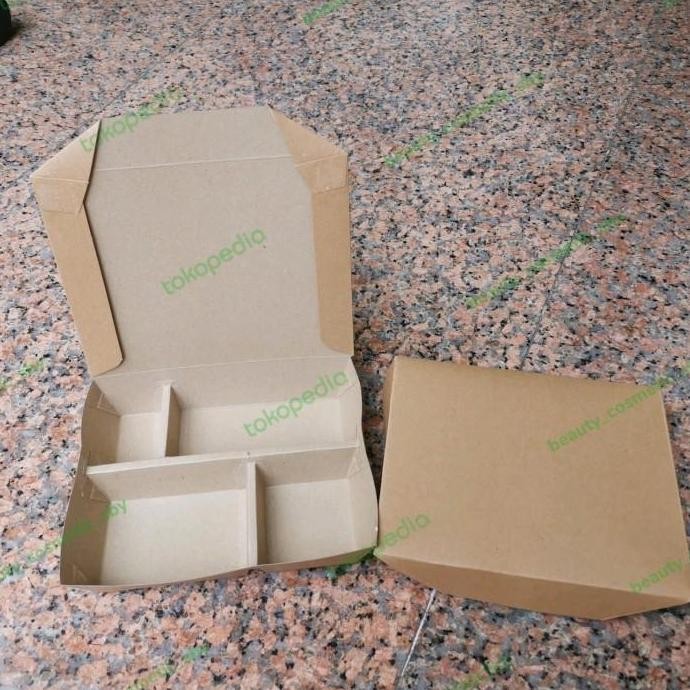 (Allthebest) Paper Lunch Box 4 Sekat / Kotak Nasi Kertas Tray Bento (Coklat)