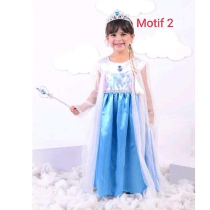 PAKET lengkap 1 set Dres Frozen elsa - gaun anak frozen + aksesoris - baju pesta frozen - baju elsa 