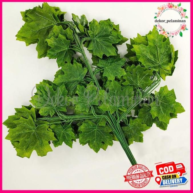 1LUSIN DAUN MAPLE CABANG 3 ARTIFICIAL - DAUN ANGGUR DEKORASI PELAMINAN - - UNTUK HIASAN BACKDROP WED