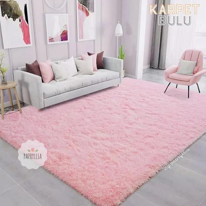Karpet Bulu Kasur Bulu Karpet Lantai 200x150cm Tebal 2cm ( Pink Muda )