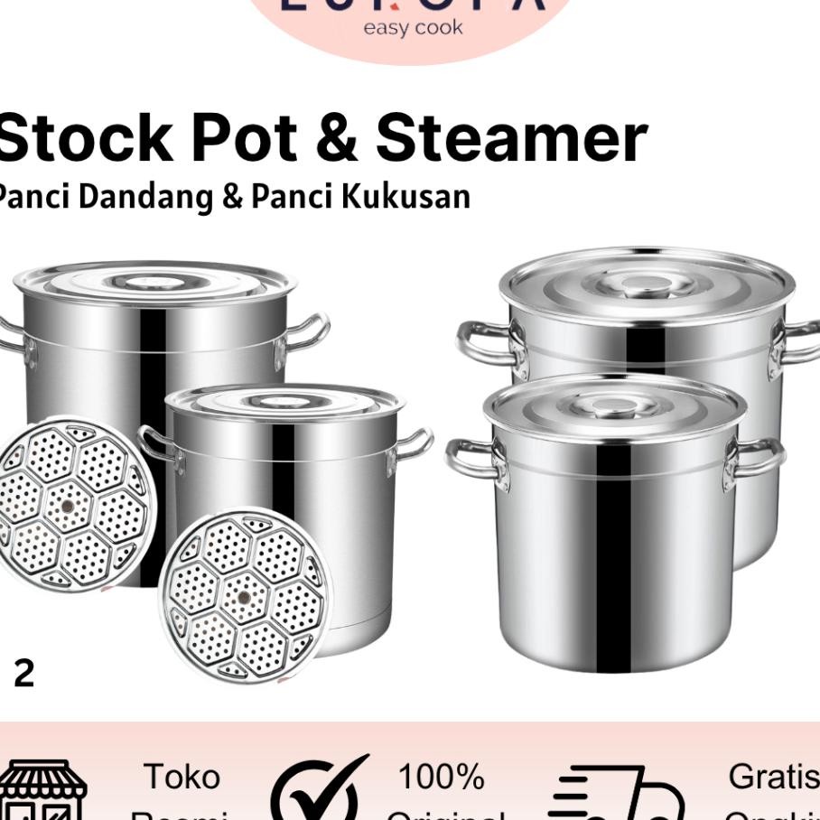 Panci Dandang Stainless Steel Tebal Panci Bakso Jumbo Stopot Panci Kukus Panci Besar Europa
