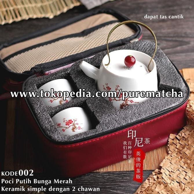 Teapot Chinese Tea Set Motif BUNGA MERAH Tea Cup Poci Teh Keramik Teko