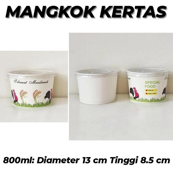 MANGKOK KERTAS 800ml POLOS MOTIF / PAPER BOWL + TUTUP / PAPER BOWL
