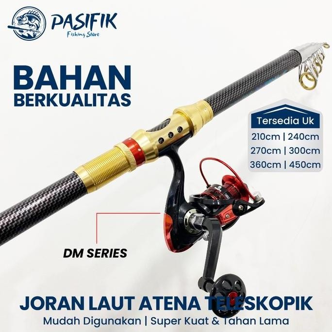 One Set Paket Joran Pancing Laut Antena Portable High Carbon Joran Laut Teleskopik dengan Reel Panci