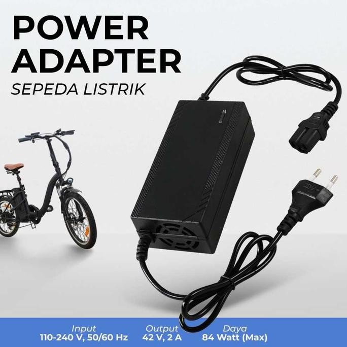 Adaptor Charger Baterai Converter Sepeda Listrik 42V 2A Casan Baterei Electric Scooter Sekuter Elekt