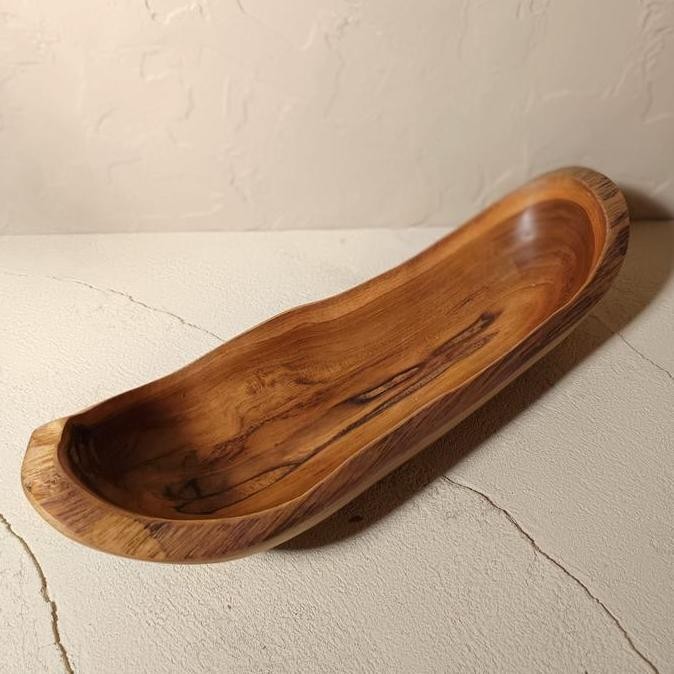 Piring Ukiran Kayu akar jati bentuk panjang tempat penyimpanan serbaguna dekorasi meja makan