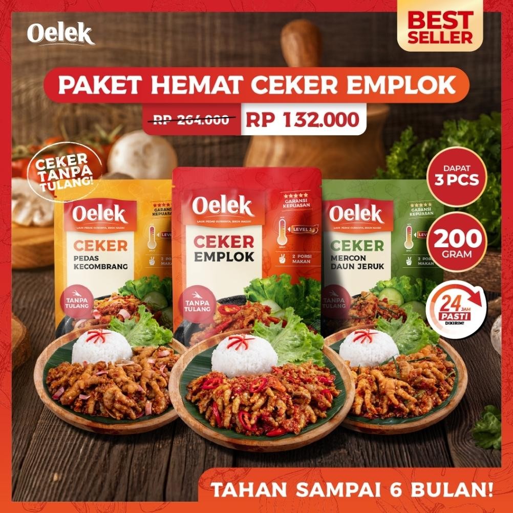 

TERLARIS [Baru] Oelek Paket Puas 3 Ceker Dapat 3 Best Seller Ceker Emplok Mercon Pedas / Daun Jeruk / Pedas Kecombrang / Ceker Tanpa Tulang / Lauk Siap Saji Pedas / Lauk Pedas / Gurih Siap kirim
