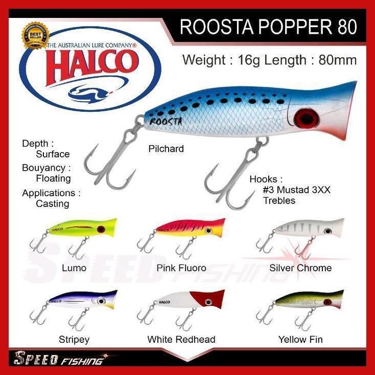 "Cod" - Lure Halco Roosta Popper 80 Umpan Popping Floating 80Mm 16Gr Bestseller