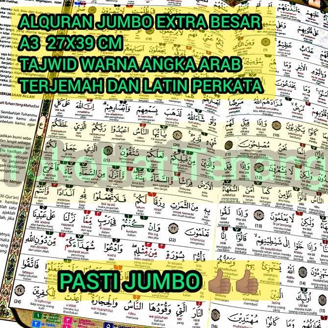 ALQURAN BESAR A3 LANSIA JUMBO TAJWID WARNA TERJEMAH LATIN PERKATA