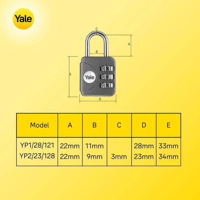 Yale Yp1/28/121/1E  Travel Lock Emerald (Green)  28 Mm 3 Code Lock