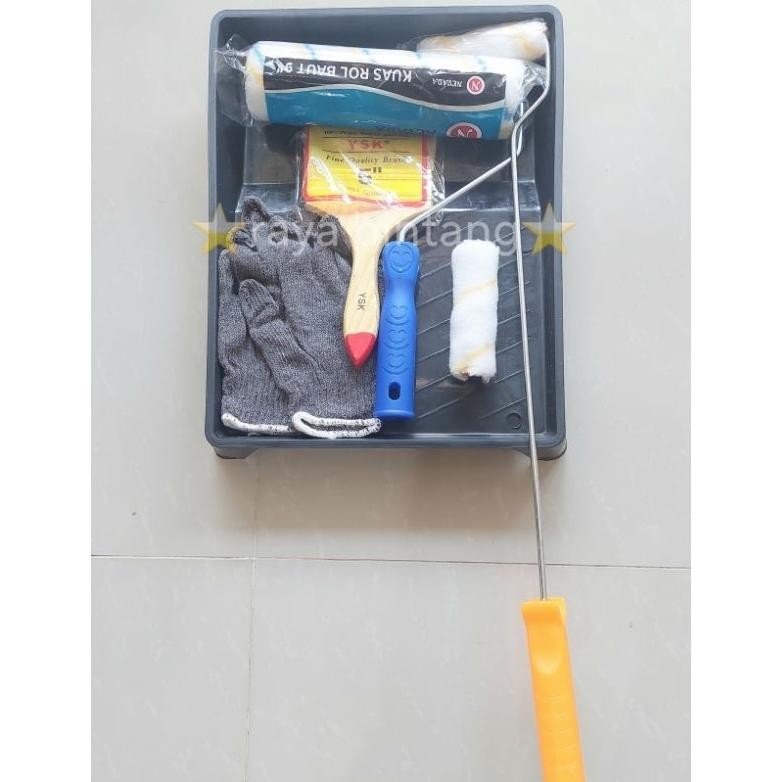 Paket bak 7 in 1 kuas roll 9inch kuas 5inch refill sarung tangan rajut 3 benang peralatan mengecat r