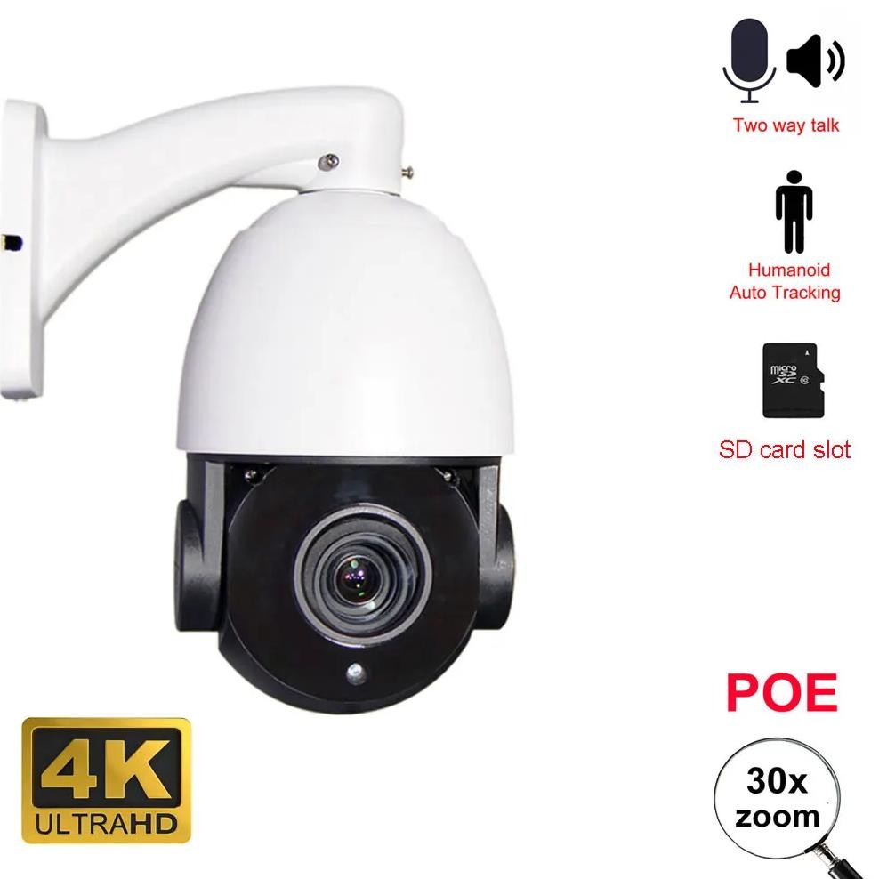hikvision-compatible outdoor IMX415 8MP human auto tracking PTZ Camera IP POE 30X Speed Dome 80m IR 