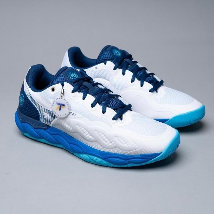 Sepatu Tenis Tennis Shoes Mizuno Wave Enforce Court AC White Estate Blue River Blue