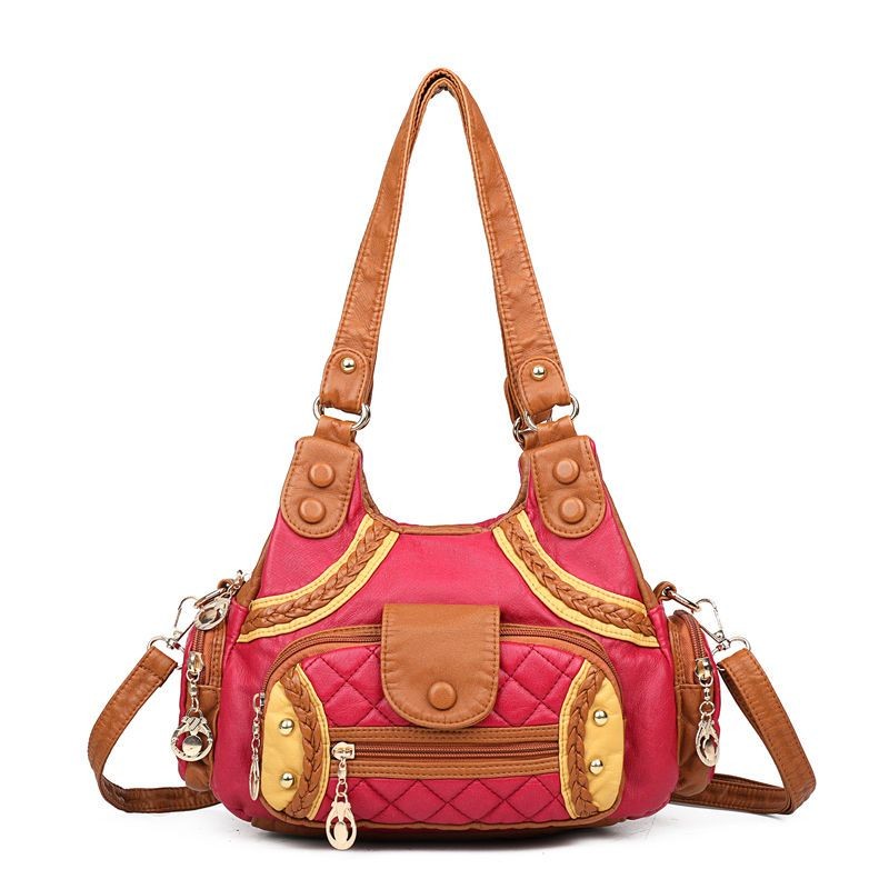 Tas Wanita Modis Tas Selempang Kulit Lembut Versatile Tas Santai Vintage Besar