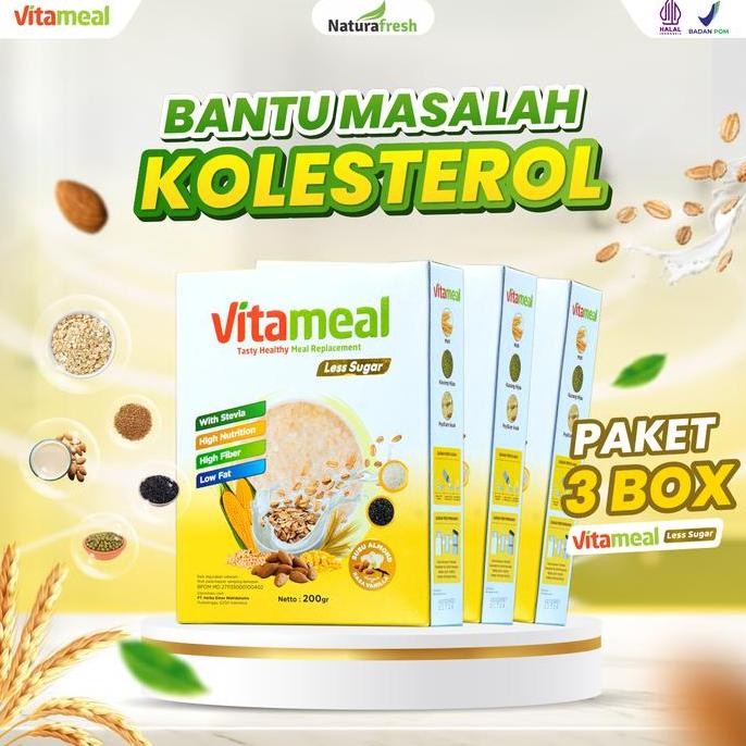 

3 BOX VITAMEAL LESS SUGAR - Sereal Multigrain Bantu Masalah Kolesterol, Hipertensi, Tekanan Darah Tinggi, Nyeri Dada dan Jantung
