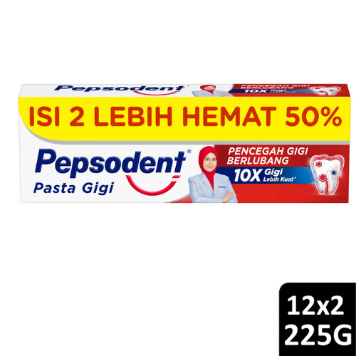 Pepsodent Pasta Gigi Pencegah Gigi Berlubang 225G Value Pack x12