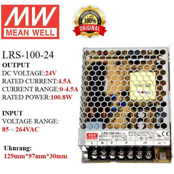 Promo Meanwell Power Supply Lrs-100-24 Lrs 100 24 Lrs10024 Ballast 24Vindoor
