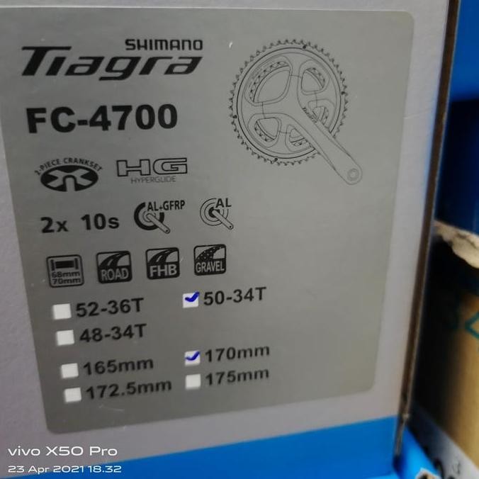 Promo Crank Shimano Tiagra FC-4700 50/34T Dan 52/36T Crank Tiagra 2 Sp 4700 Original With Box COD