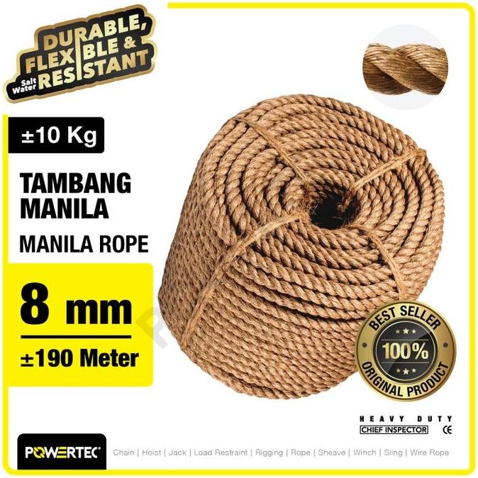 

Tali Tambang Manila Rope 8mm x 190m x 10kg Tampar Dadung POWERTEC