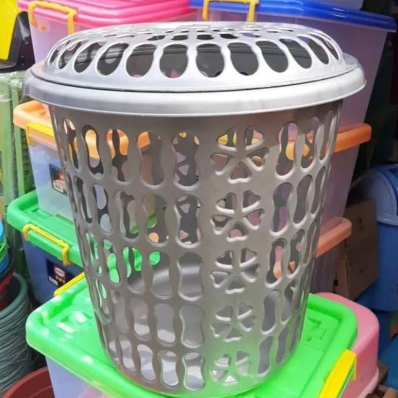 Keranjang Baju Kotor / Keranjang Plastik / Keranjang Laundry Bulat Silver aSt